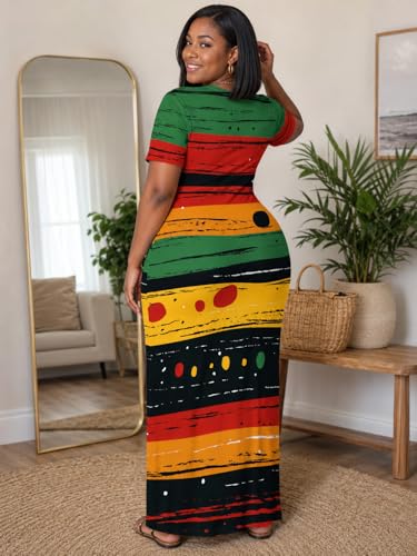 Image of SUZONANA Plus Size Maxi Dress for Curvy Women Summer Casual Sundress Short Sleeve Loose Vacation Dress