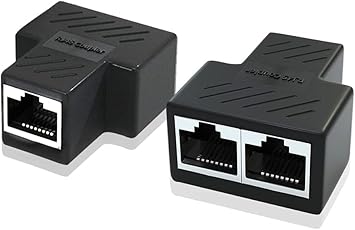 RJ45 Ethernet Splitter Adapter 1 to 2 - LAN Network Internet Splitter for Cat5, Cat5e, Cat6, Cat7 Cables (Pack of 2)