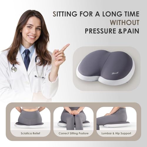 Image of FLORICH Car Seat Cushion and Back Support for Car Ultrathick Memory Foam Office Chair Cushions with Lumbar Support Pillow for Sciatica & Back & Tailbone Pain Relief (Beige Grey)