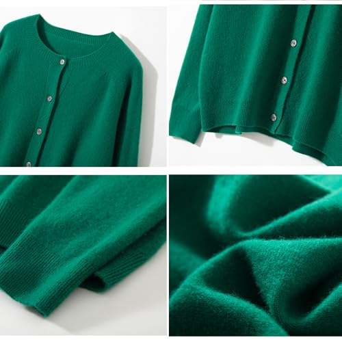 Image of Women's 100% Merino Wool Crew Neck Cardigan Lightweight Sweaters | Long Sleeve, Open Front, Button Down, Soft Knitted Coat, Casual, Breathable Tops, Business Outerwear, Cashmere Alternative