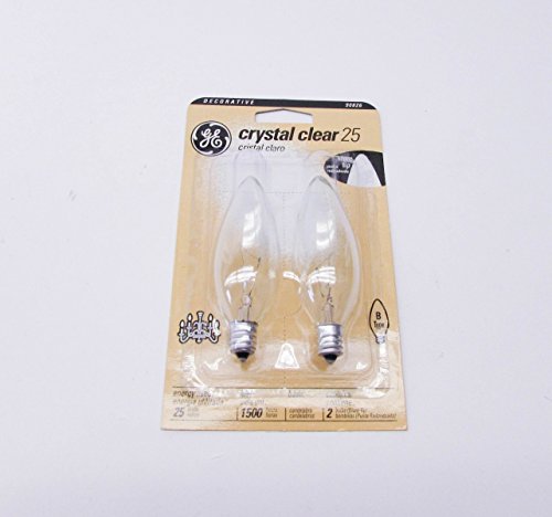 GE 48393 25-Watt Candelabra Base Blunt Tip Light Bulbs, Crystal Clear, 2-Pack
