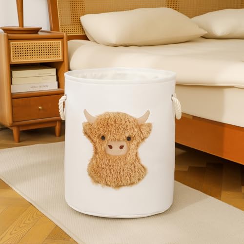 Image of Kids Laundry Basket Baby Hamper for Nursery, 58L Large Dirty Clothes Hampers with Drawstring Closure, Highland Cow Baby Stuff Storage Basket, Stuffed Animal Storage Basket Canvas Toy Laundry Hamper