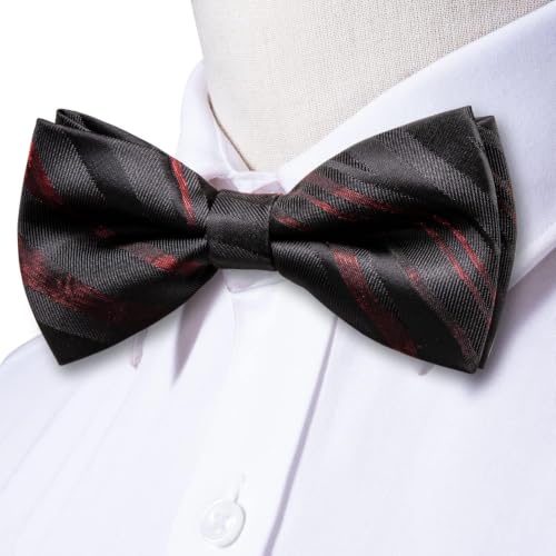 Image of Dubulle Mens Paisley Striped Bowtie Set Pre-tied Bowtie for Men and Pocket Square Set Wedding Business