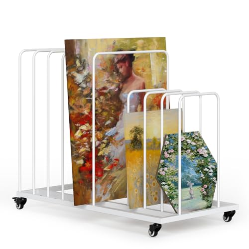 Image of Art Canvas Storage Rack, Art Storage with Wheels, Adjustable Art Storage Easel Display Stands for Canvas Boards, Panel, Crafts Drying & Print Racks,Frame,White