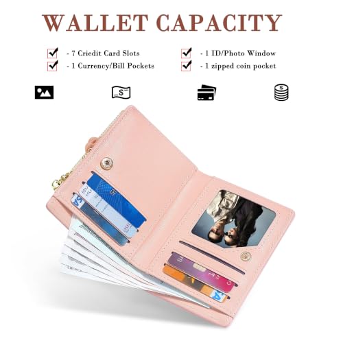 Image of Small Womens Wallet, Cute Bifold RFID Blocking Vegan Wallet for Teen Girls Ladies with Zipper Coin Pocket (Pink Cat)