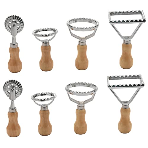 Bloepum 2X Ravioli Maker Cutter Stamp Set-Leading Dough Cutter and Stamps with Wooden Handle-for Ravioli, Pasta