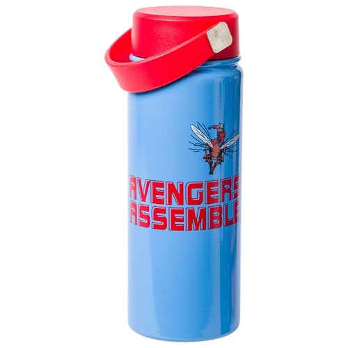 Image of Silver Buffalo Marvel Avengers, Stainless Steel Water Bottle, 20oz | Captain America, Hulk, Thor, Iron Man, Black Widow, Hawkeye, Vision, Falcon, Scarlet Witch, Swivel, Handle, Black Panther