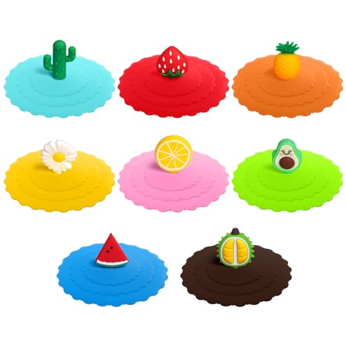 OSDUE Tapa de copa de Silicona, 8 Juegos Silicona De Grado Alimentario Tapas, Reutilizables, Antipolvo Linda Caricatura Tapas de Taza, para el Hogar Oficina Café Tazas de té Copa de Vasos