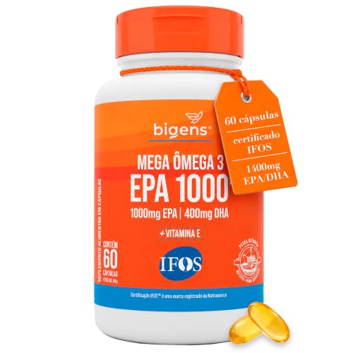 Mega Omega 3, EPA 1000mg - DHA 400mg, com vitamina E, Certificado IFOS, 60 cápsulas, Bigens