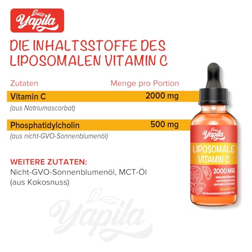 Liposomales Vitamin C 2000 mg Flüssiges Ergänzungsmittel, Maximale Absorption, Hochwirksames veganes Vit C, Ascorbinsäure, Nicht-GMO, Glutenfrei, Sojafrei