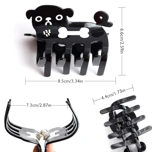 Black Dog Hair Clips,Small Dog Bone Hair Clips for Girls, Non-Slip Hair Catch Barrette Hair Accessory Acetate for Woman