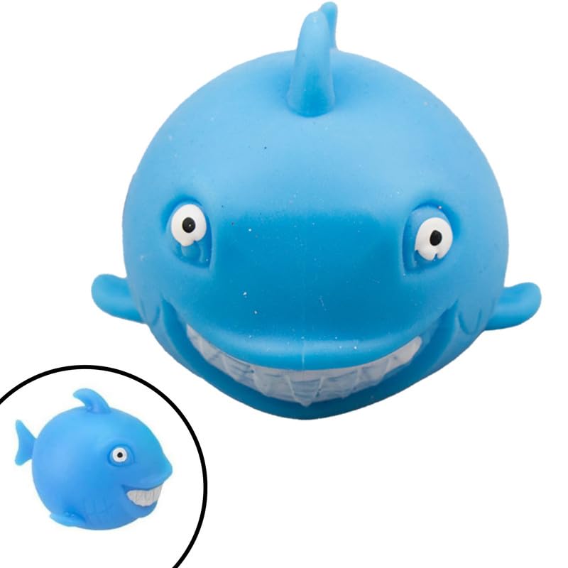 Blue Squeezy Funny Shark Pressure Ball, TPR Liquid Filled Xmas Kids Adults Party Bag Fillers, Stress Relief Sensory Fidget Summer Bath Toy 8.5cm