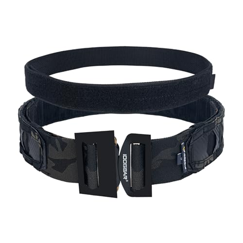 IDOGEAR Taktischer Gürtel 2 Zoll Quick Release Rigger Combat Belt mit 1,5 Zoll Innengürtel Haken und Schleife (Large, camo black)