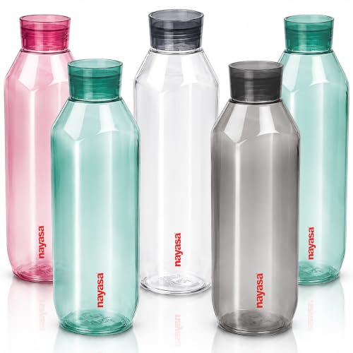 Image of Nayasa Space Plastic Water Bottle 1150 ml | Set of 5 | BPA-Free Fridge Bottle for Home, Office, School, Gym | Leak-Proof & Durable | Multicolor