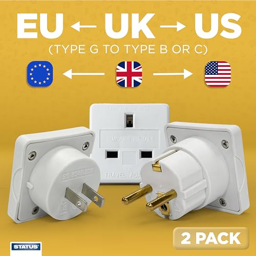 Status Worldwide Travel Adaptor Set, UK to EU Plug, White, 2 Pack — photo 3