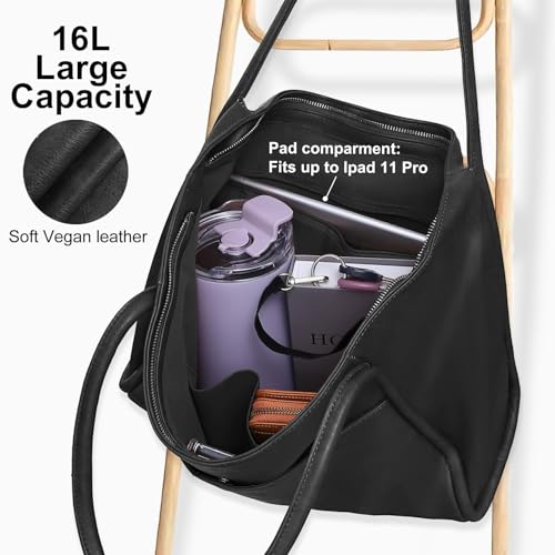 Image of Large Tote Bag for Women Work with Zipper 16L Vegan Leather Ladies Travel Purses and Handbags