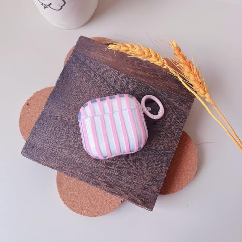 Image of MINSCOSE for AirPods 4 Clear Case,Cute Striped Aesthetic Pattern Design with Trendy Keychain Ring,Soft TPU Protective Shockproof Cover with Cleaner Kit for Girls Women for Airpods 4-Clear Pink