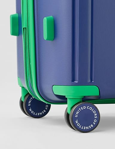 Image of United Colors of Benetton Polyester Hard Shell 8 Spinner Wheels Luggage Trolley, Cargo, Emerald Plus, Navy, Large, 76 cm