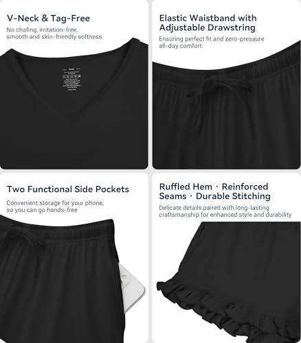 Image of WiWi Womens Pajamas Set Bamboo Viscose Super Soft Short Sleeve Top Ruffle Shorts Sleepwear Cooling Pj Sets S-XXL