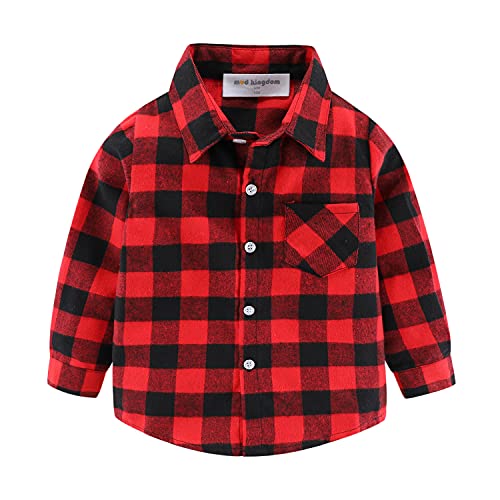 Image of Mud Kingdom Boys Plaid Flannel Shirt Long Sleeve Button Down Casual