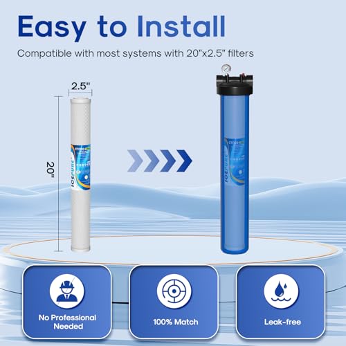 Image of ICEPURE 1 Micron 20 inch x 2.5 inch Whole House CTO Carbon Sediment Water Filter Cartridge Compatible with C1-20, EP-20, HX-CB-25-2010, F3WCB32, Pack of 1