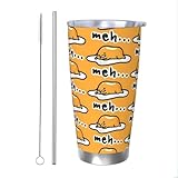DITXIT Gudetama Cute 20oz Tumbler Stainless Steel Vacuum Insulated Coffee Travel Mug, Durable Insulated Coffee Travel Mug with Splash-Proof Lid Metal Straw and Brush Thermal Cup for Outdoor