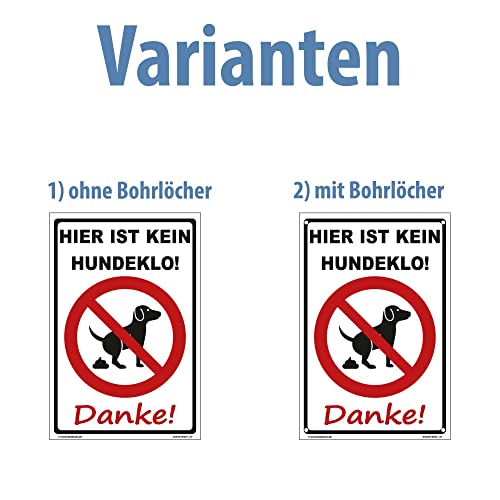 Kleberio® Schild Kunststoff - Hier ist kein Hundeklo! Danke! - 30 x 20 cm mit Bohrlöchern Hunde Verbotsschilder Warnschilder Verbotsschild Achtung Vorsicht Warnung Schild Hinweisschild