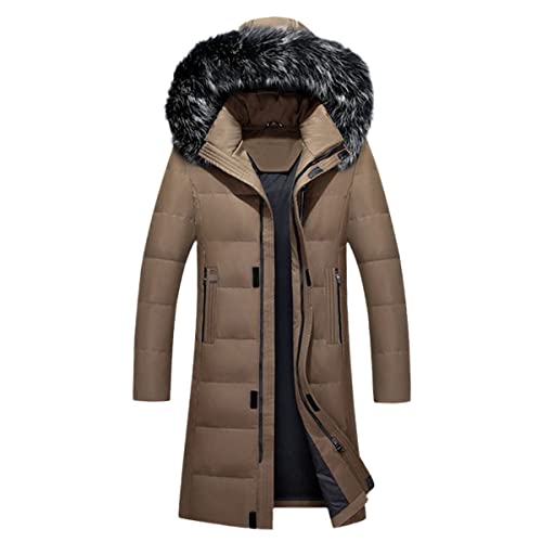 Veste d'hiver longue en duvet homme kaki 6XL avec col en fourrure