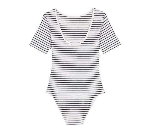 Body a maniche corte donna in misto cotone ed elastan a righe - 2