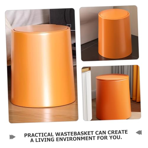Bote de basura rectangular con tapa presionable naranja miniatura 2