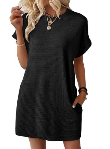 Image of EVALESS Womens Summer Dresses 2026 Fashion Short Sleeve Cute Spring Mini Dress Crewneck Casual Beach Vacation Dresses