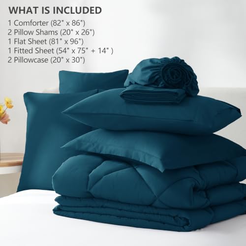 Image of CozyLux Full Size Comforter Sets Lyons Blue - 7 Pieces Bed in a Bag Full, Luxury Soft Bed Set for All Seasons, Bedding Set with Down Alternative Comforter, Sheets, Pillowcases & Shams