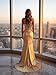 Gold Satin Corset Prom Dress for Women 2026 Sequin Beaded Mermaid Slit Long Formal Evening Party Dress Ball Gown U4