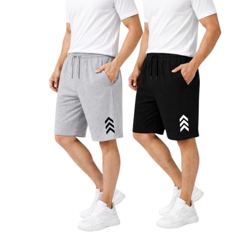Image of KART BLACK Plus Size Men's Shorts with Pocket|Casual Knit Shorts|Printed Shorts|Over Sized Shorts|(S,M,L,XL,XXL,3XL,4XL,5XL) Combo Pack of 2
