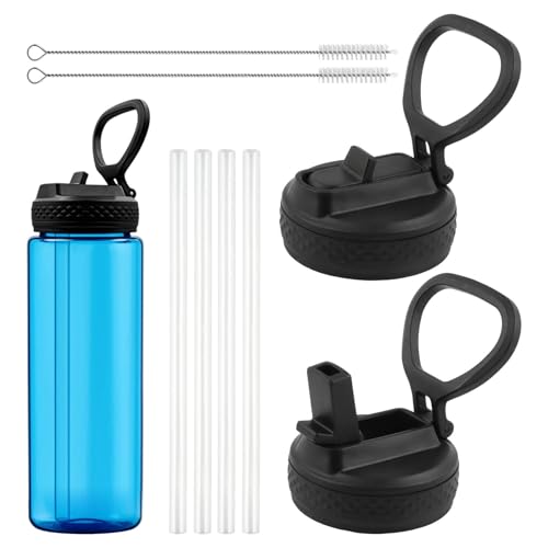 JITIERYALO 2 Pack Replacement Lid for Cirkul Water Bottles 12-64oz Replacement Compatible with Cirkul Hydroflask Simple Modern Iron Flask Takeya & Others with 4 Straws and 2 Straw Brushes