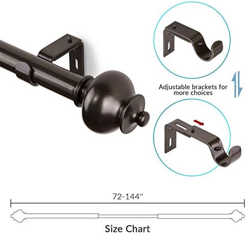 SZXIMU Curtain Pole for Windows,Curtain Rod for Eyelet Curtains 183 to 366 cm,Metal Drapery Rod with Gourd Finials,Brown