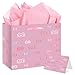 HSKMAKE Kawaii Cartoon Birthday Gift Bag for Girls, Cute Cat Theme Gift Bag with Greeting Card and Tissue Paper for Baby Shower, Birthday Party Decorations Supplies