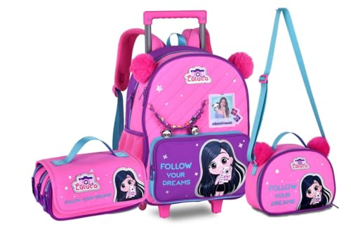 Kit Mochila Rodinha Luluca Pandinha Lancheira Estojo 2026 Rosa-chiclete Luluca Youtuber