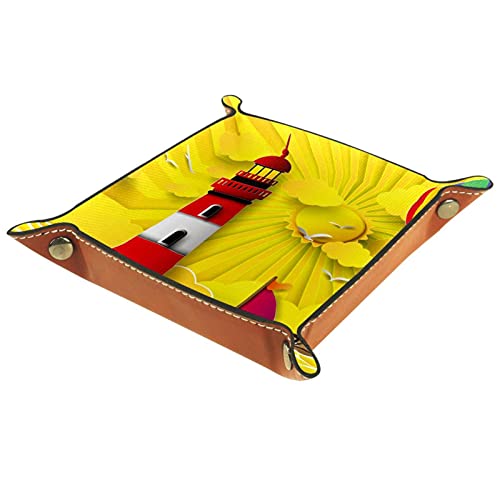 suojapuku Ledertablett,Leder Cartoon Meer Segelboot Leuchtturm Tablett,Taschenleerer Tablett für Aufbewahrungsschlüssel-Münzen-Schmuckuhr