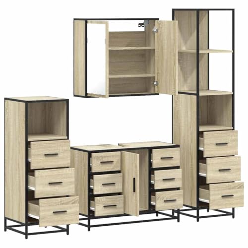Juego de muebles de baño de 4 piezas, madera contrachapada roble Sonoma, color marrón, 101.85 kg 7