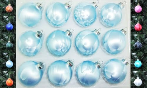 Jack 12x Glas Eislack Christbaumkugeln 6cm Thüringer Weihnachtskugeln Kugeln, Farbe:Himmelblau Eislack