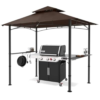 MASTERCANOPY 8 x 5 Grill Gazebo Outdoor BBQ Gazebo Canopy with 2 LED Lights (Brown)