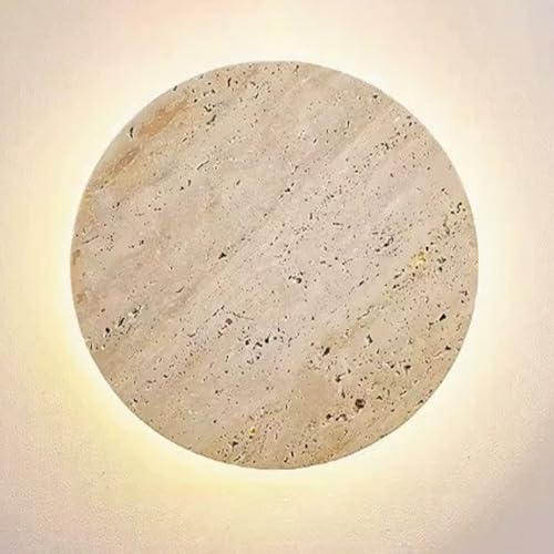 RXPVUXE Moderna applique da parete rotonda in travertino, lampada da parete in pietra naturale con luce calda 3000K, lampada da parete a LED for interni cablata for soggiorno corridoio(Yellow,25cm)