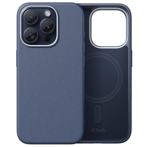 JETech Cover Sottile per iPhone 15 Pro 6,1 Pollici Compatibile con MagSafe, Custodia Morbida in TPU Antigraffio Antiurto per con Design della Texture in Pelle, Non in Pelle (Blu)