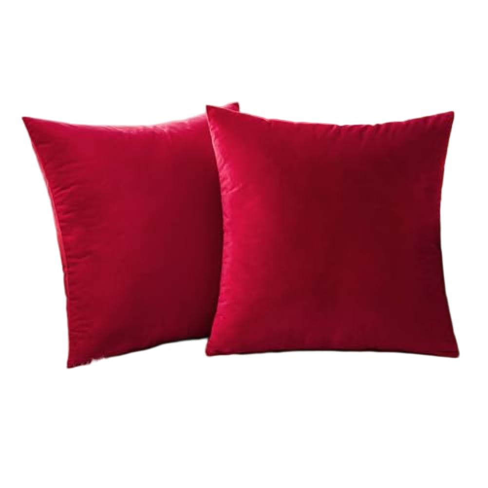 Imooreshine 2 Pack Red Velvet Pillow Covers 18x18 Inches, Soft Decorative Throw Pillow Covers for Couch Sofa Bedroom, Elegant Velvet Cushion