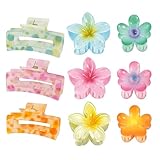 Hair Accessories gift,9PCS Summer Beach claw clips, Hawaiian Flower Hair Clips Non Slip for Thick Thin Hair,colorful hair clips set for girls women
