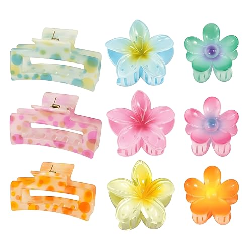 Hair Accessories gift,9PCS Summer Beach claw clips, Hawaiian Flower Hair Clips Non Slip for Thick Thin Hair,colorful hair clips set for girls women