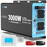 FLAMEZUM 3000w Pure Sine Wave Power Inverter DC 12V to AC 240V Voltage Converter with 2 AC Outlets,1 USB-A Port,1 USB-C Port,LCD Remote Control,for Motorhomes,Trucks,Boats,Camping,6000W Peak