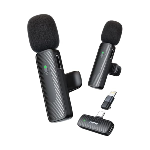 Pnitri Upgraded 2Pcs Wireless Lavalier Microphone for iPhone, iPad, Android, USB-C, Mini Lapel Mic with Noise Canceling, Phone Clip-on Microphones for Video Record Interview Podcast Tiktok Vlog