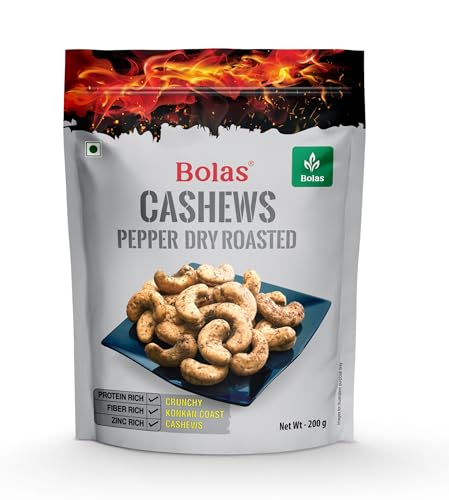 Image of Bolas Pepper Roasted Cashews 200g | Pepper Kaju | Zero Cholesterol | Rich in Protein | Crunchy Spicy Delicious Healthy Snack | Nuts & Dry Fruits